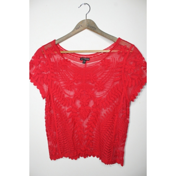 Express Red Coachella Lace Short Sleeve Top Small - Picture 2 of 6